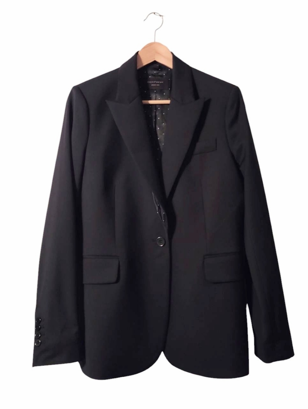 Equipment 100 Wool Black Single Breasted Button Polka Dot Lining Blazer Career 8